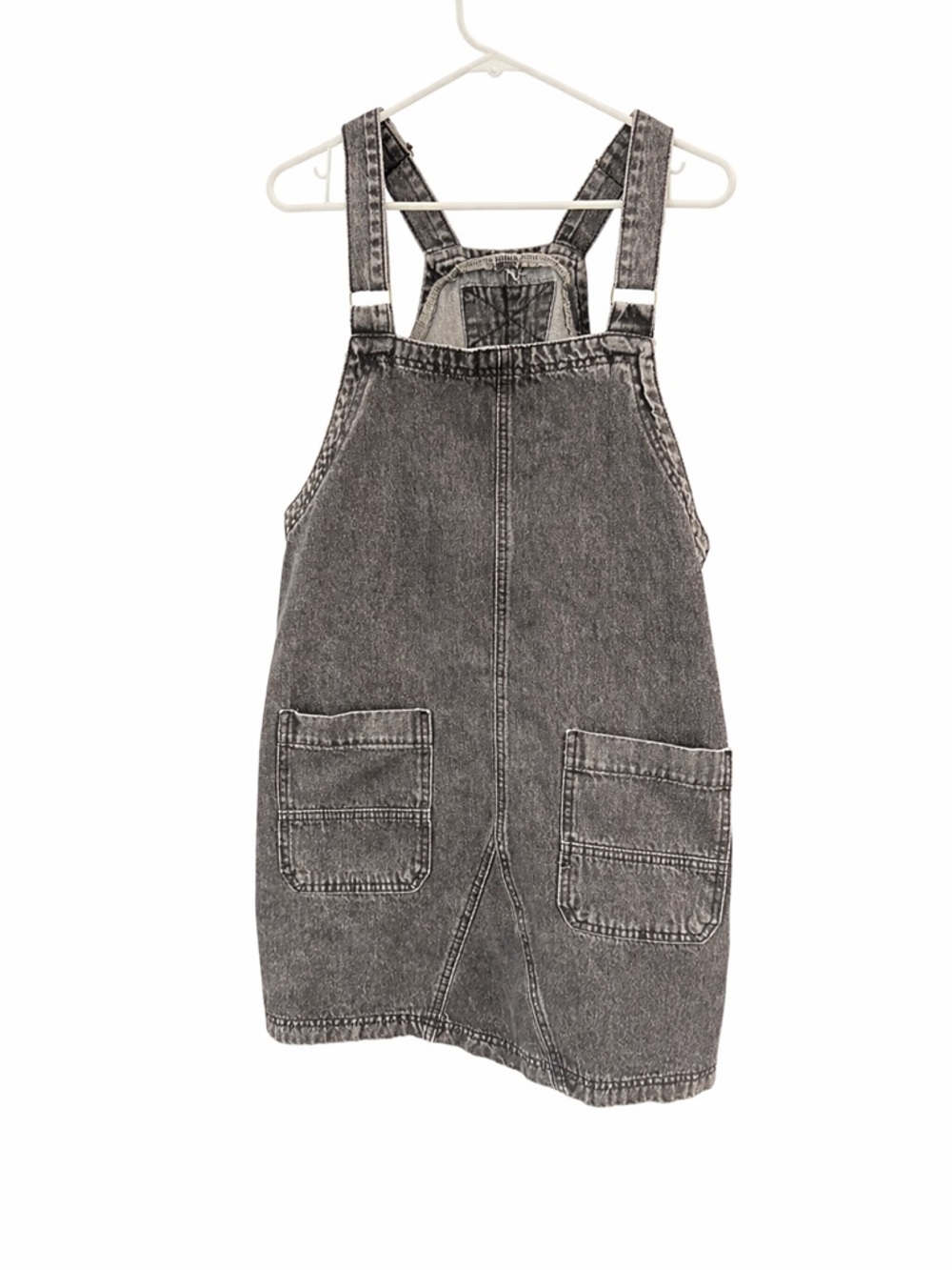 Vintage Black Acid Wash Denim Pinafore Dress | Overall Style | Front Pocket Mini